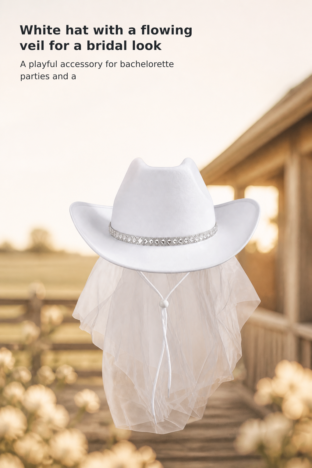 White Bride Cowboy Hat with Veil